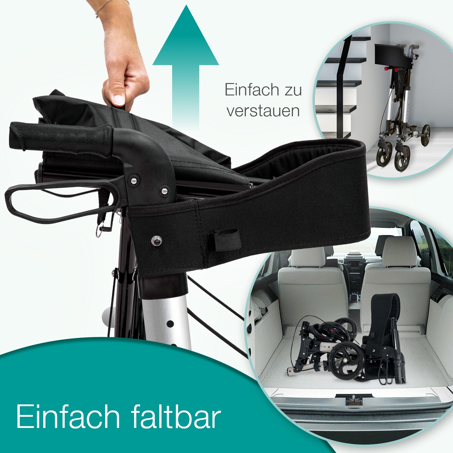 aktivshop aktivshop Rollator faltbar und leicht mit Sitz, Leichtgewicht-Reiserollator aus Aluminium, Gehhilfe 8-fach höhenverstellbar, Laufhilfe 3-fach faltbar für Kofferraum, Tasche & Schirmhalter