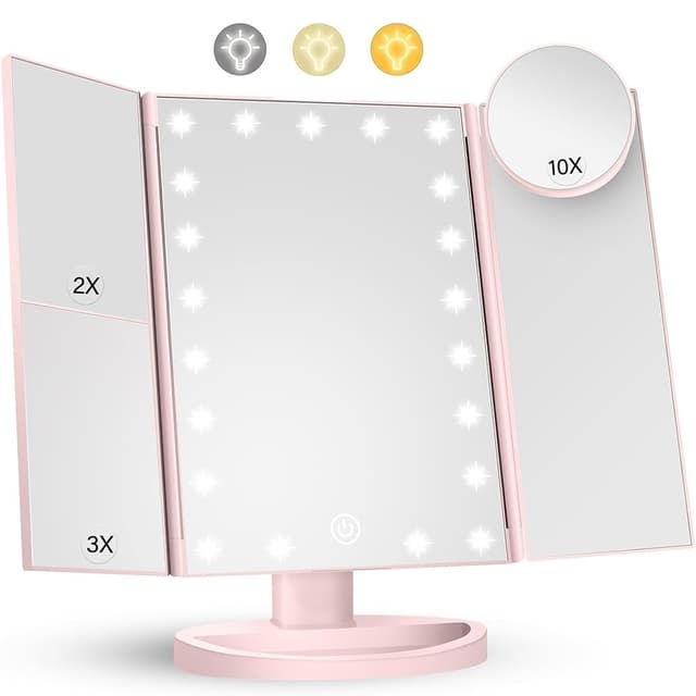 3-sidet sammenfoldelig makeup spejl, der kan dæmpes lys 22LED bordspejl