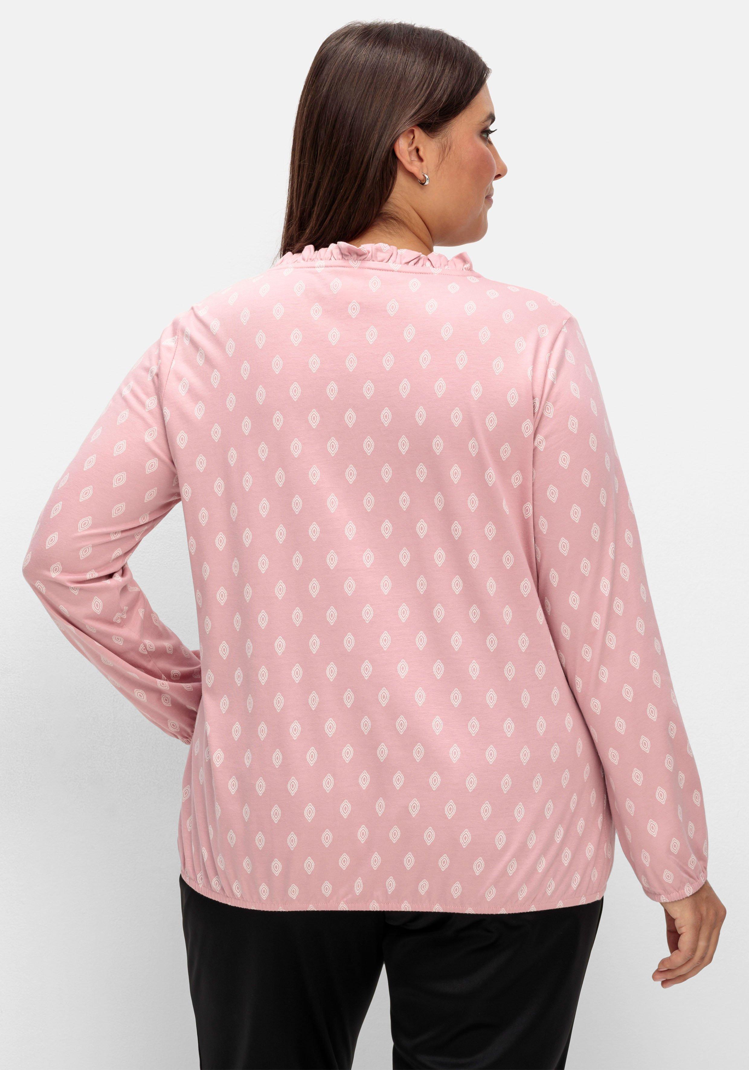 Langarmshirt mit Alloverdruck und kurzer Knopfleiste