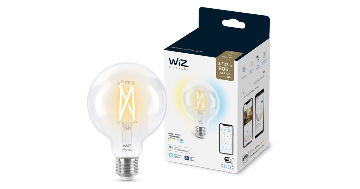 WiZFilament doorzichtig G95 E27 ledlamp  (Wifi + Bluetooth protocol)