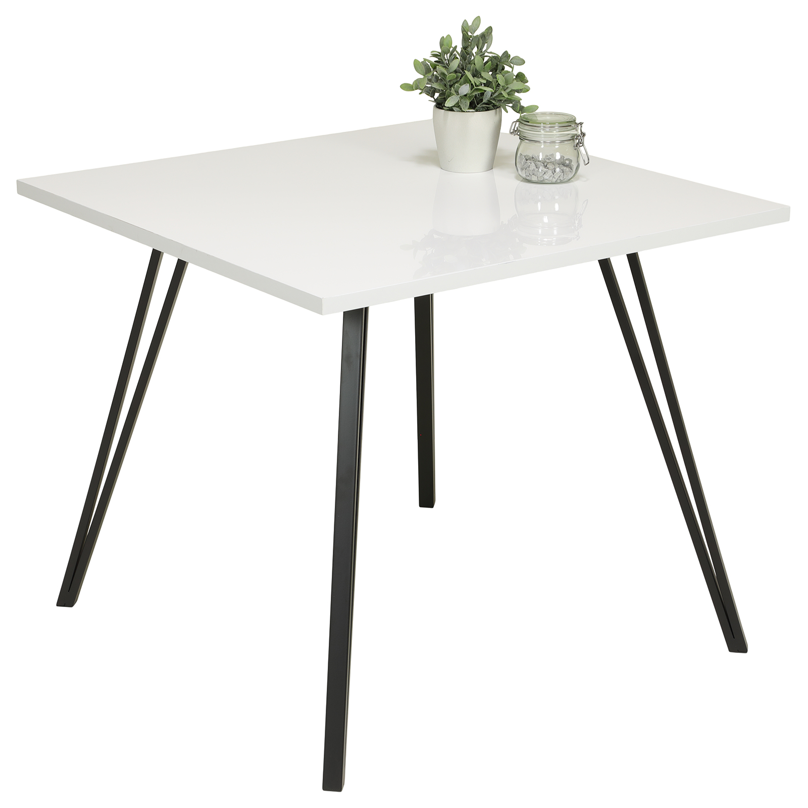 Esstisch - weiß Hochglanz - Beine V-förmig - 90x90 cm
