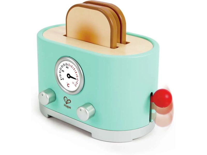 Hape Spiel-Haushaltsgerät Pop-up-Toaster-Set Kling Batteriebetriebenes Toaster-Spielset