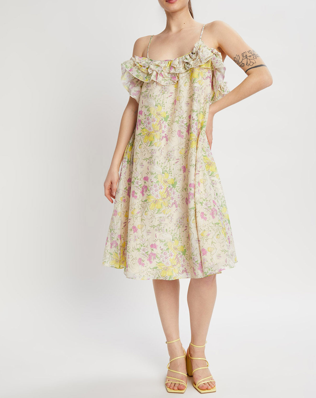 Manoush Robe en Coton & Soie à fleurs Champêtre écru/multicolore