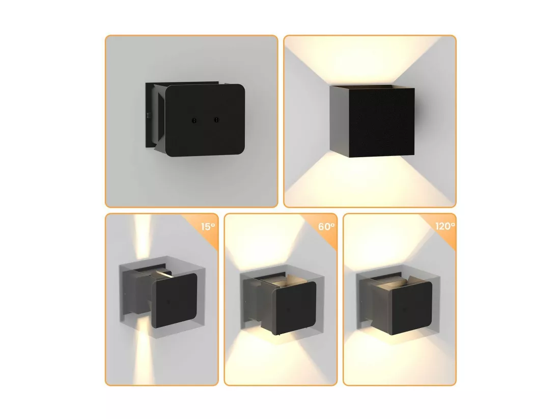 NETTLIFE LED Applique murale intérieure Noir Éclairage mural extérieur 5W Lampe extérieure Up Down Spot mural IP65 Éclairage 3000K Blanc chaud