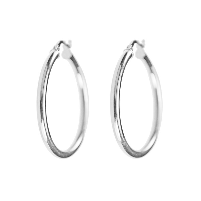 Boucles d'Oreilles Or 18 Carats 750/000 Blanc -Créoles 2.5cm