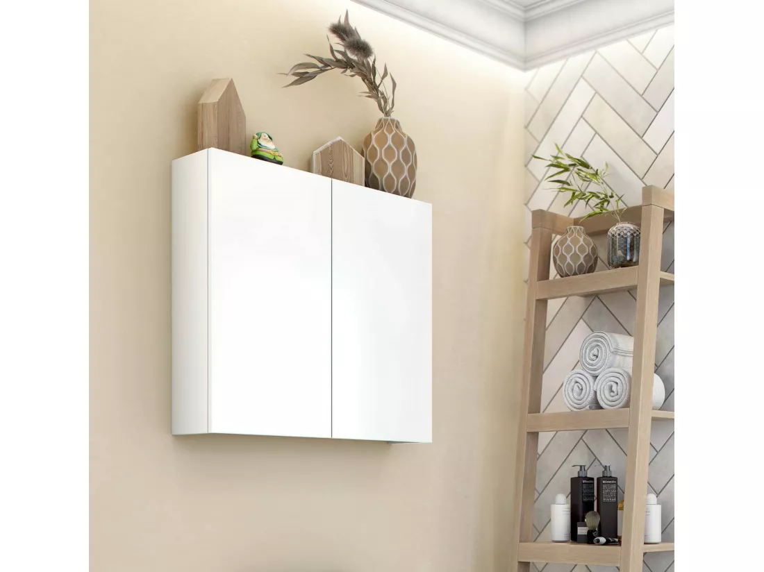 Armoire murale Dzaz, Armoire suspendue, Etagère murale, Armoire auxiliaire multifonctionnelle, 60x16 h60 cm, Blanc brillant