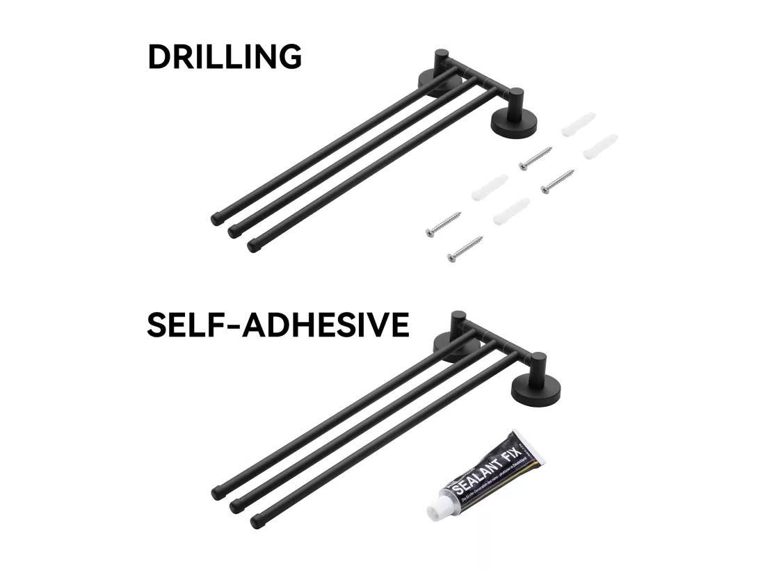 Auralum max Porte-Serviettes avec 3 Barres 180°Rotatives,Inox 304 Porte Serviette Murale Sèche-Serviettes pour Salle de Bain Cuisine-Noir(40CM)