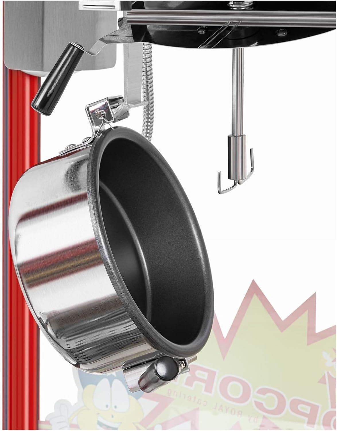 Royal Catering Popcornmaschine Retro-Design in Rot 1500 W 5 kg/h beleuchteter Innenraum Wärmefunktion entnehmbarer Topf mit Antihaftbeschichtung Krümelschublade Popcornmaker Popcornautomat