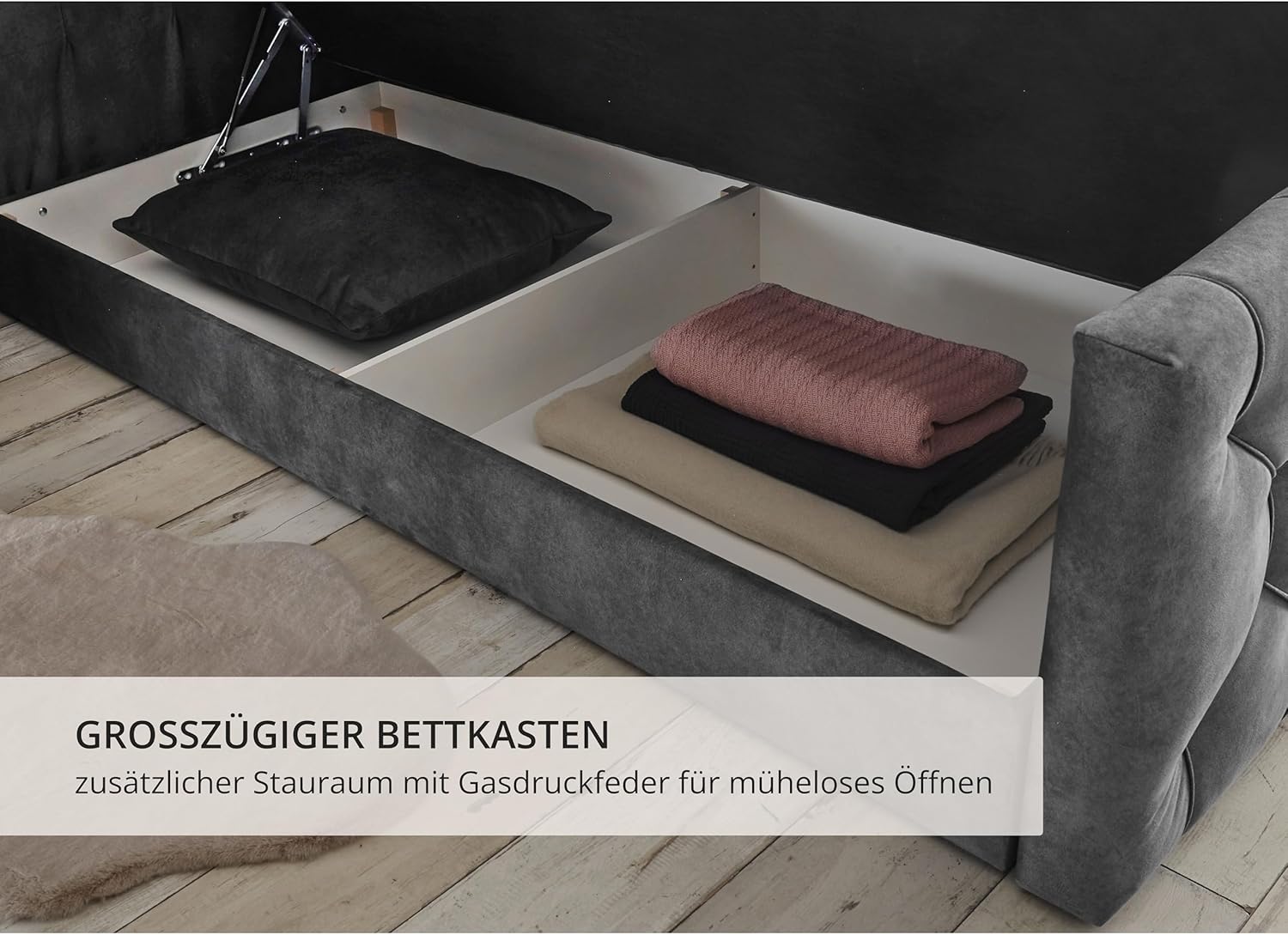 CASHFIELD 8 Boxspringbett mit Bettkasten 180x200, Anthrazit - Bequemes Doppelbett mit 7-Zonen-Federkern Matratze & Kaltschaum Topper mit Klimaband - 200 x 113 x 225 cm (B/H/T)