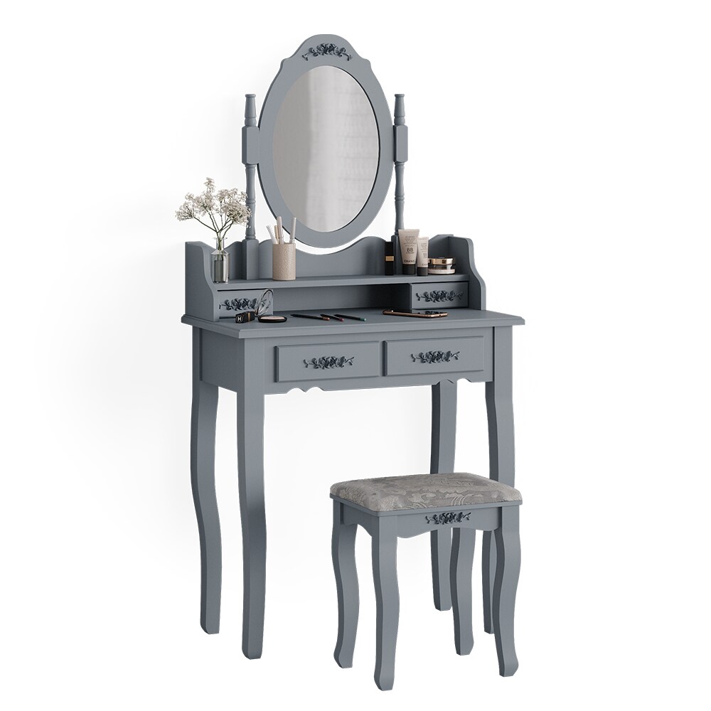 Vicco Schminktisch Frisiertisch Kosmetiktisch Meghan Grau Schminkspiegel Hocker 75x147 Barock Schlafzimmerkommode Schminkkommode Schwenkspiegel Schublade Aufbewahrung Frisierkommode Make-Up-Tisch
