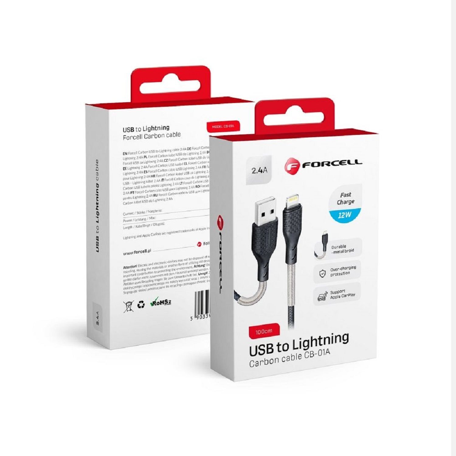 Carbon Ladekabel USB A zu iPhone-Anschluss 8-polig 2,4A CB