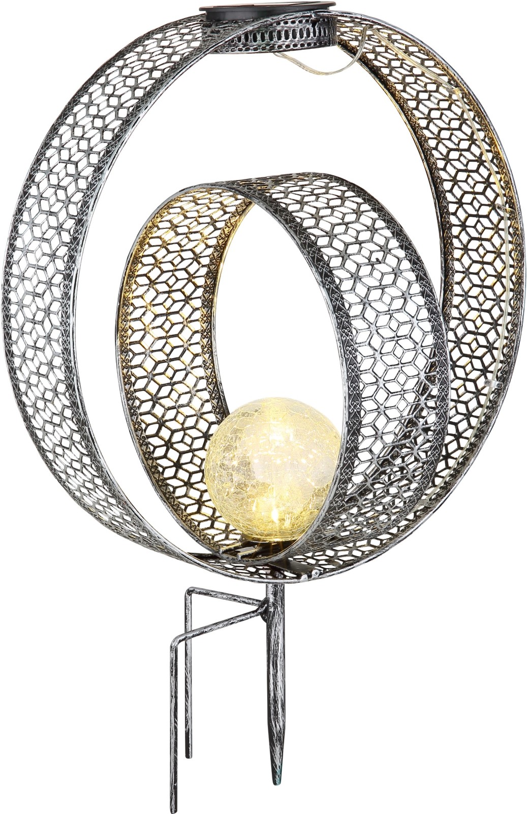 LED-Solarleuchte - silber-grau antik - 42 cm hoch