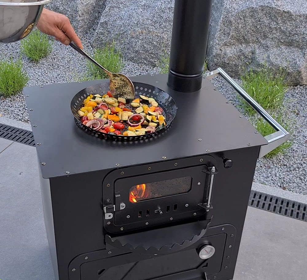 Outdoor Küchenofen Garten-Herd Gartenküche ELISE Pizzaofen Zeltofen Schwarz - Holz - Stahl und Gusseisen - Ofen - Gartenherd