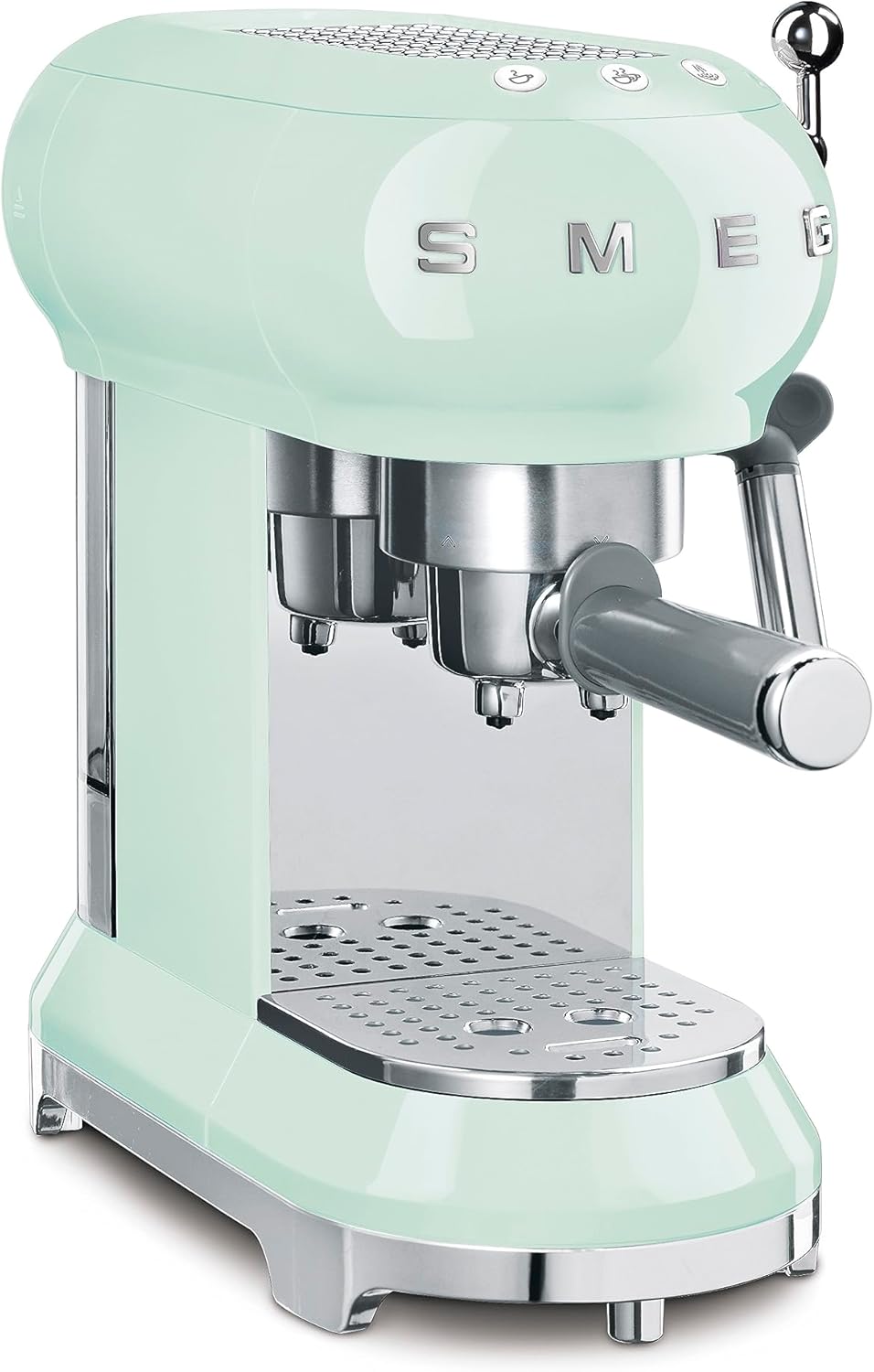 Smeg, ECF01WHEU Manual Espresso -Maschine, Cappuccino -System, Thermoblock, große Tassengehäuse und Doppelkaffeefunktion, 1 l Wassertank, kompakte Abmessungen, 1350W, Weiß
