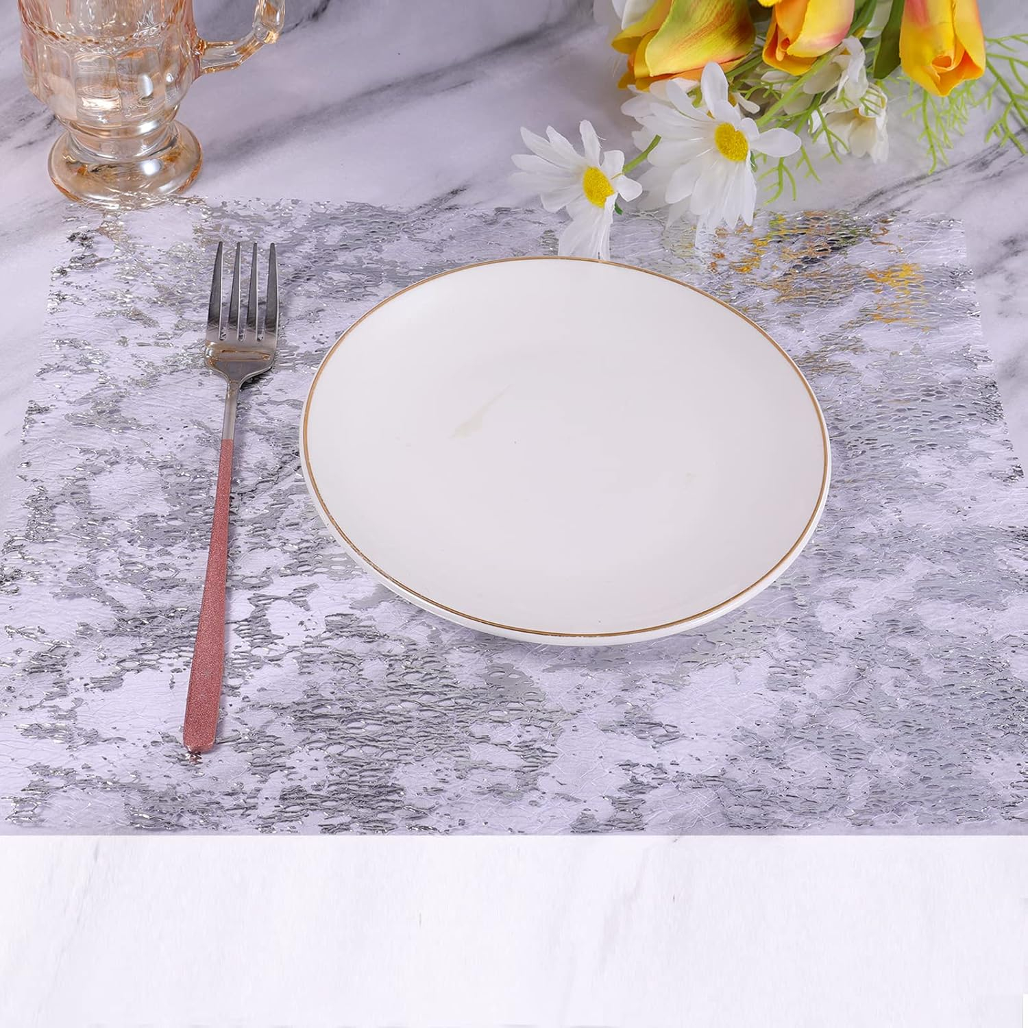 (5mx29cm) Metallic Tischläufer Glänzendes Party Deko Tischtuch Zuschneidbare Tischsets - Silber