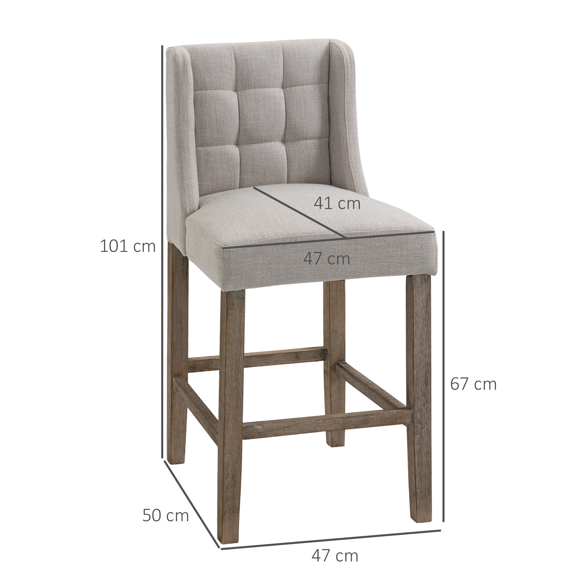 HOMCOM Barhocker 2-er Set, Gebogene Federn Beige 47 x 50 x 101 cm (BxTxH)