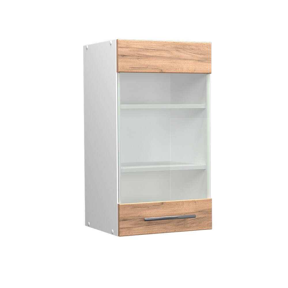 Vicco Hängeglasschrank Küchenschrank Küchenmöbel Fame-Line Weiß Eiche modern 40 cm Küche Einbauküche Hängeschrank Glasschrank Drehtür Einlegeboden Küchenzeile