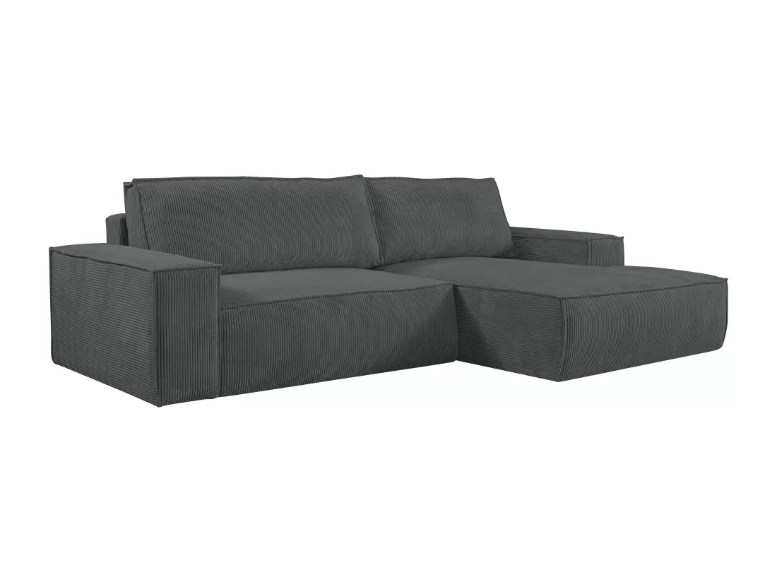 Canapé d'angle droit convertible en velours côtelé gris anthracite AMELIA