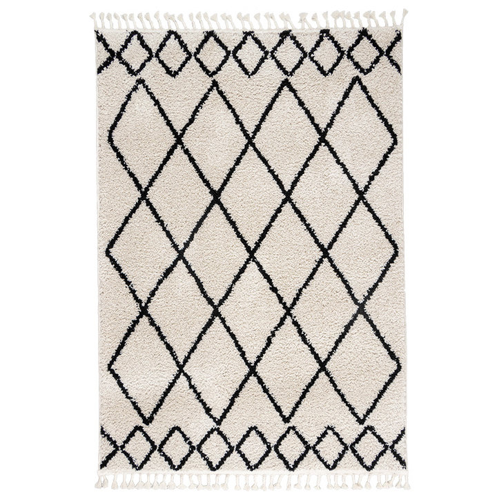 Hoogpolig vloerkleed - Grand Diamond Creme/Zwart