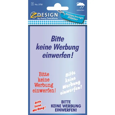Avery Zweckform 3758, Keine Werbung Etiketten, Schriftzug 