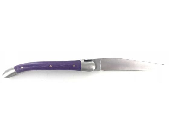 Laguiole 9 cm - 2 mitres - Tissu Compressé Violet Couteau de Poche Forge de Laguiole