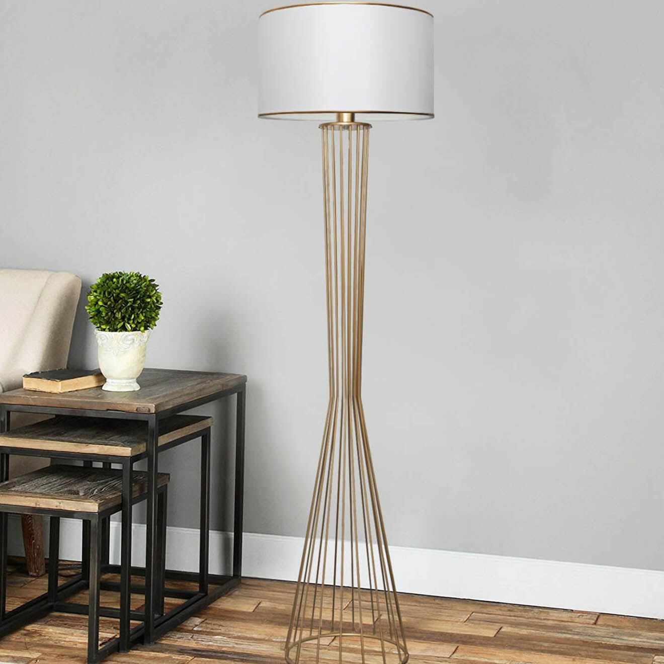 Opviq Lampadaire Ayd blanc/doré - 21x38x155 cm