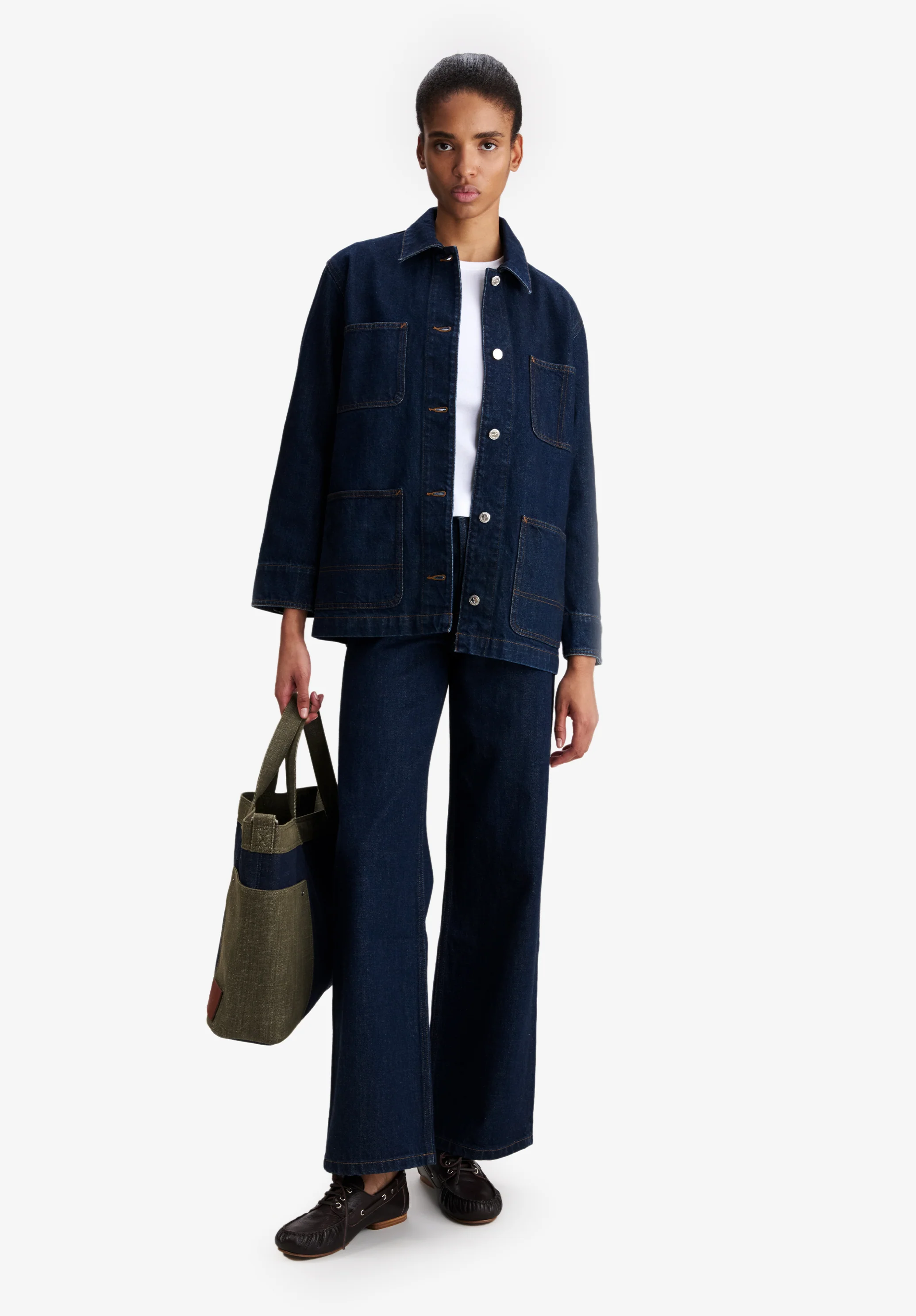 Veste workwear en denim indigo délavé - Indigo delave