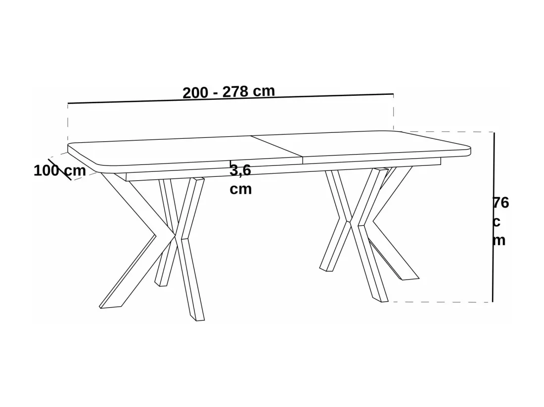 Table De Salle à Manger à Rallonges De Style Moderne - Table Rectangulaire Avec Pieds En Métal Noir - Table Industrielle Avec Coins Arrondis - Compacte - 200 X 100