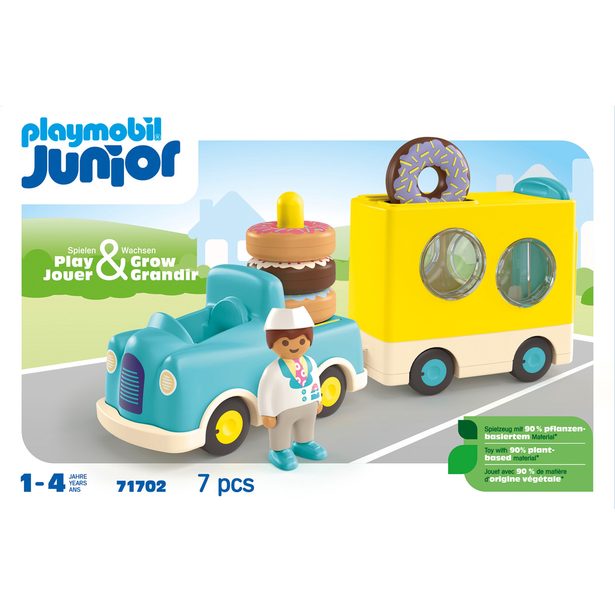 PLAYMOBIL Konstruktionsspielzeug Junior: Verrückter Donut Truck mit Stapel- und Sortierfunktion