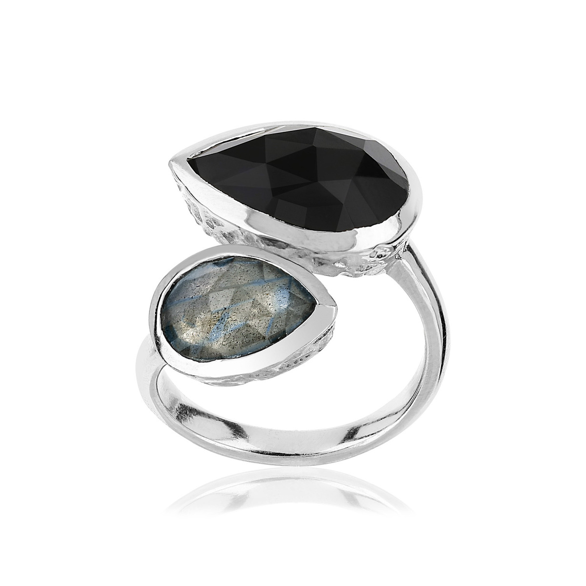 Bague argent 925 gouttes onyx et labradorite