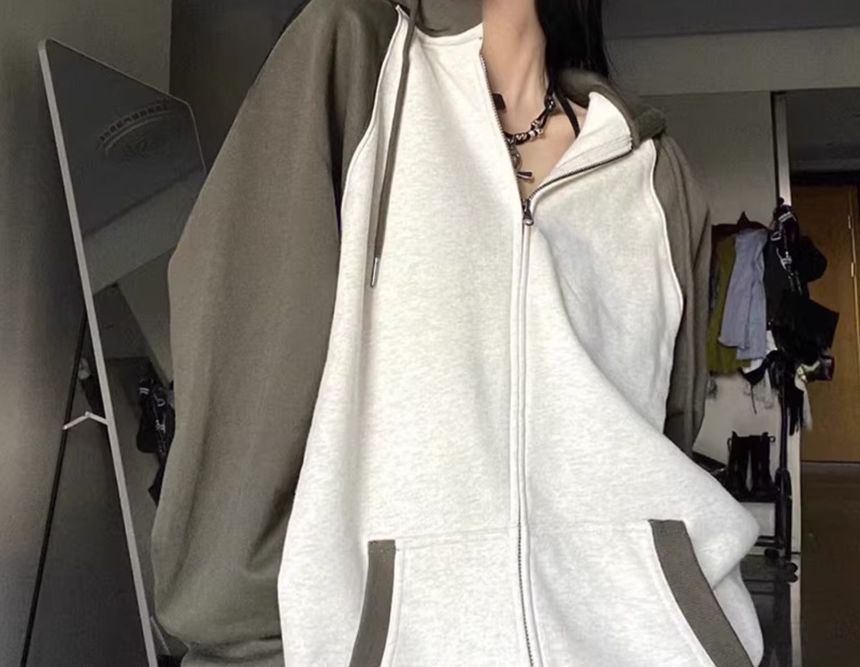 Dreamkura - Tweekleurige oversized hoodie met rits