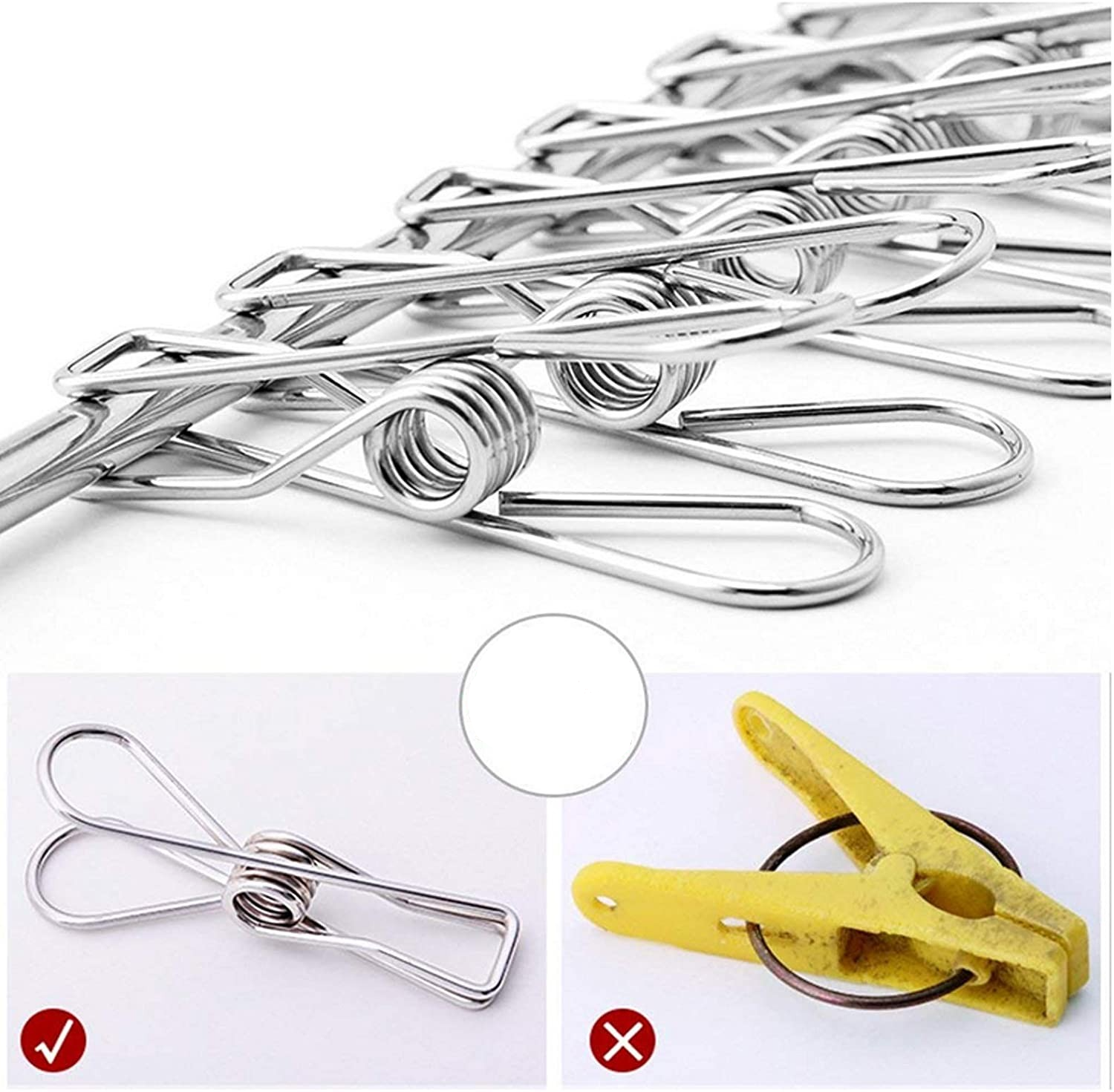(20er Set) Edelstahl Wäsche Klammern Kleider Aufhänger - Silber