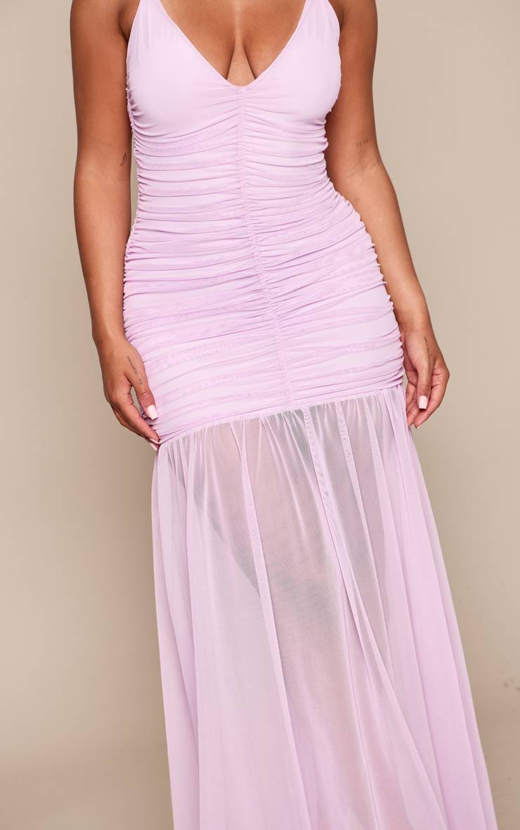 Lilas Robe Maxi Ajustée À Fronces Sur Le Devant Et Ourlet Asymétrique
