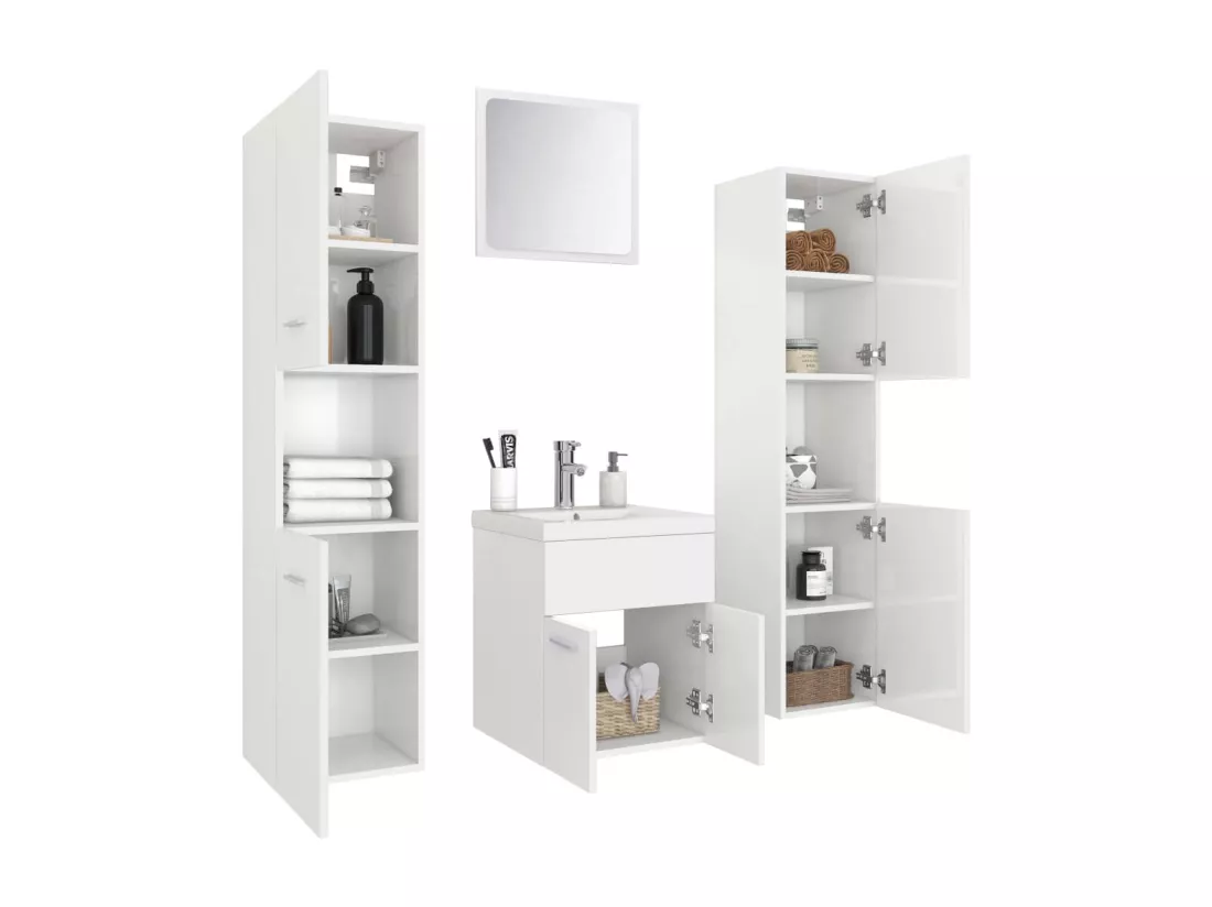 Ensemble de meubles de salle de bain Blanc brillant Aggloméré