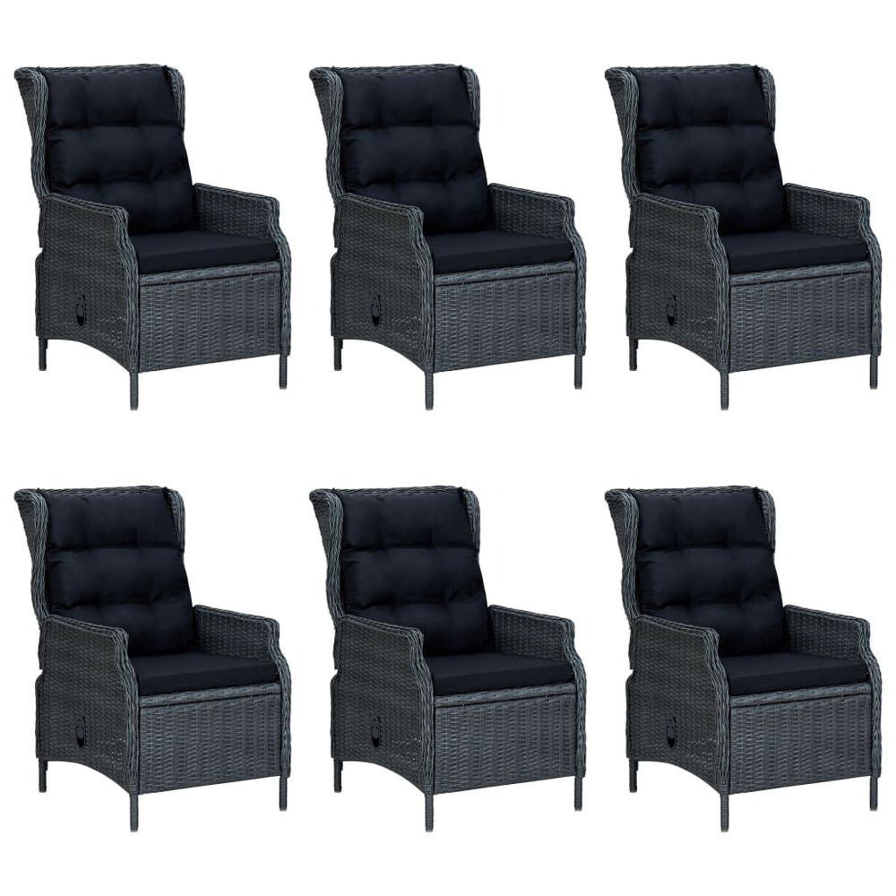Mobilier à dîner 7 pièces avec coussins résine tressée gris foncé