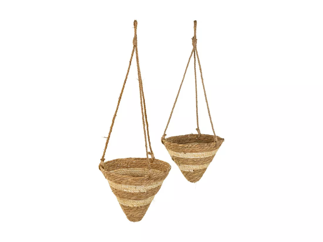 Paniers suspendus en fibre naturelle marron d26x25h-d22x18h