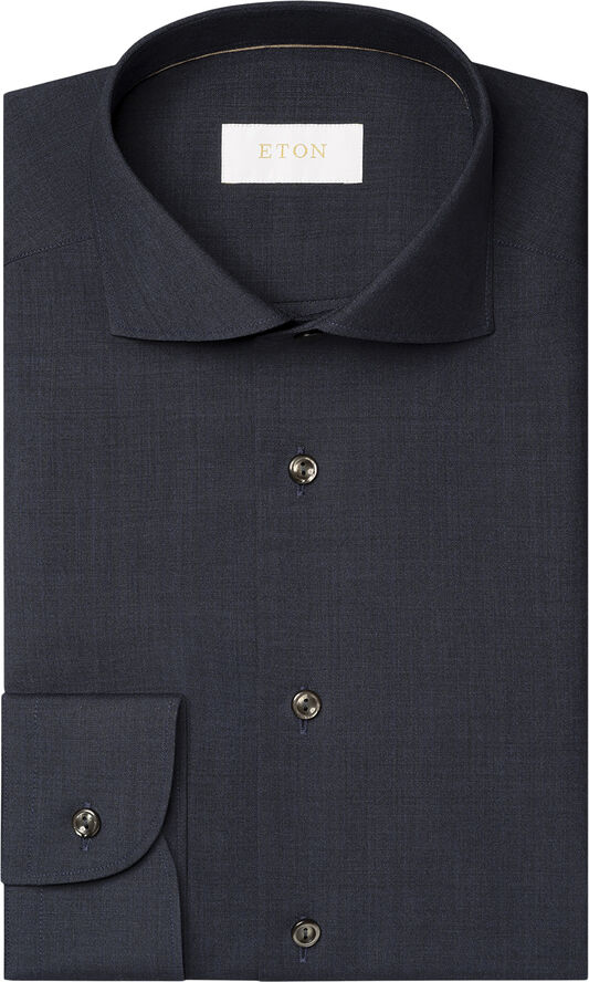 ETON Contemporary Fit Navy Blue Solid Merino Wool Shirt Blå