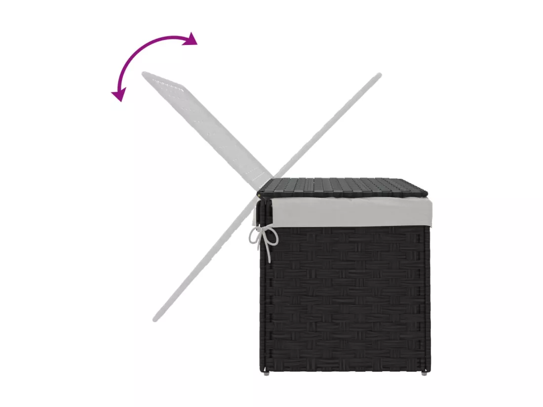 Panier à linge avec couvercle noir 55,5x35x34 résine tressée