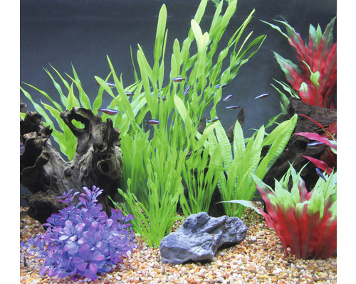 Kunststof waterplanten, middelgroot, langwerpige bladeren, 30 cm, 3 stuks, groen