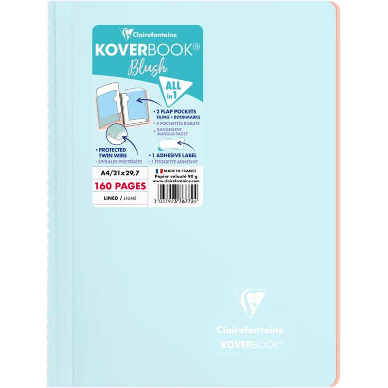 Cahier reliure intégrale enveloppante Koverbook A4 160 pages ligné + marge couverture polypropylène transparent