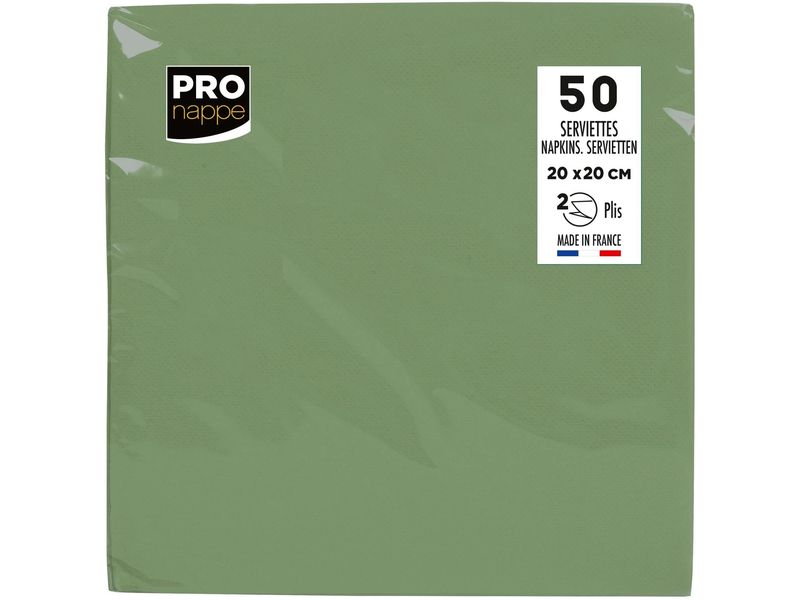 PRO nappe Papierservietten Olivgrün 20 cm x 20 cm, 50 Stück Packung mit 50 Cocktail-Servietten