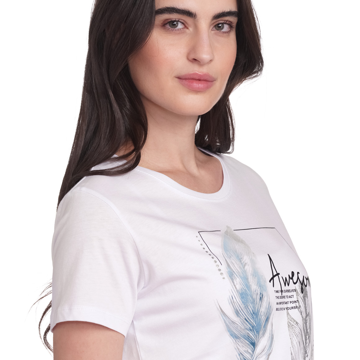 Gina Damen T-Shirt mit großem Print weiss