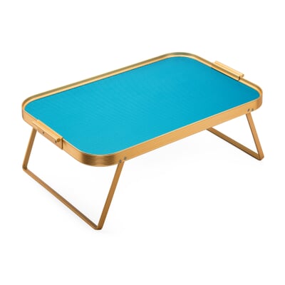 Bett-Tablett Aluminium faltbar, Türkis
