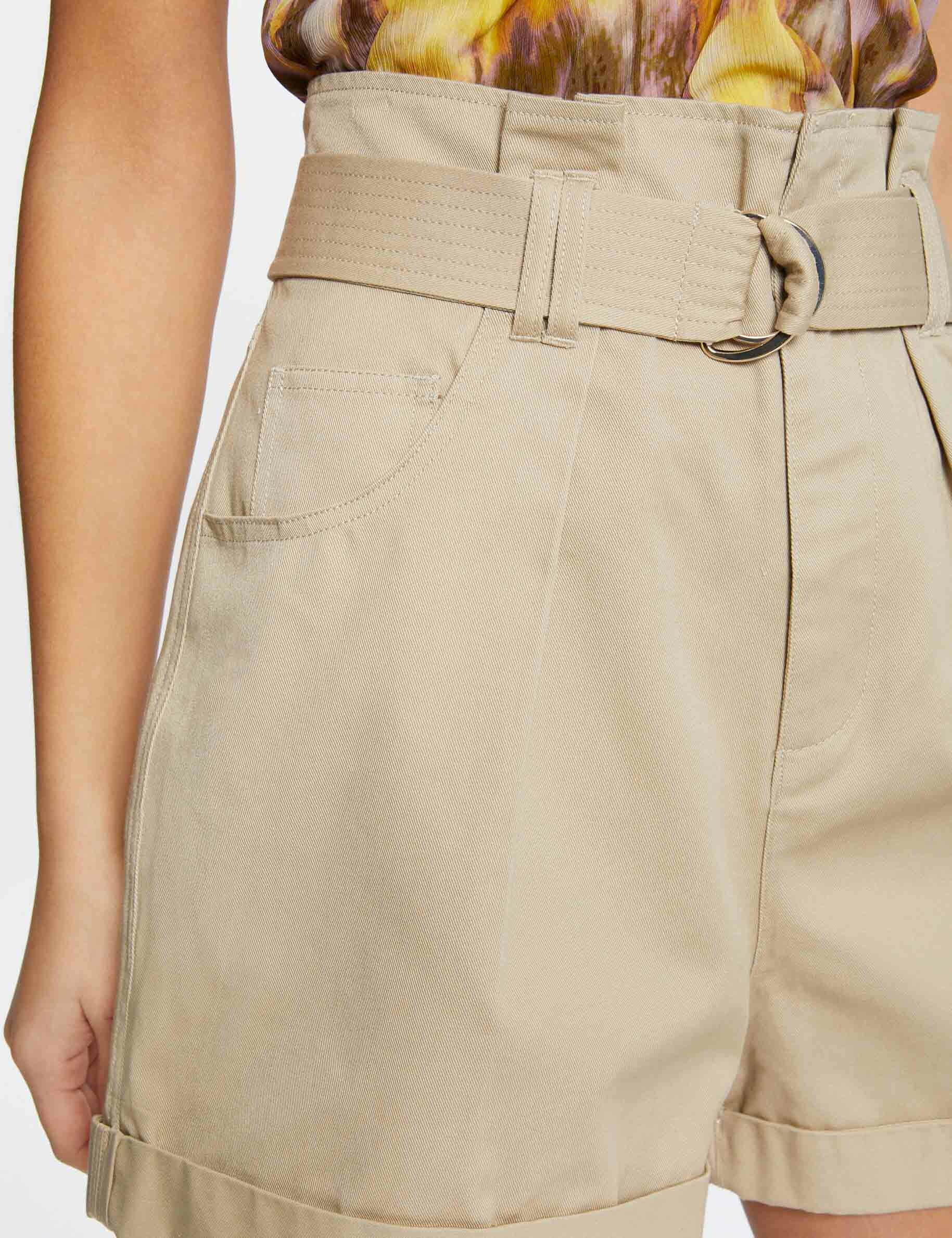 Short ample taille haute ceinturé beige femme - beige