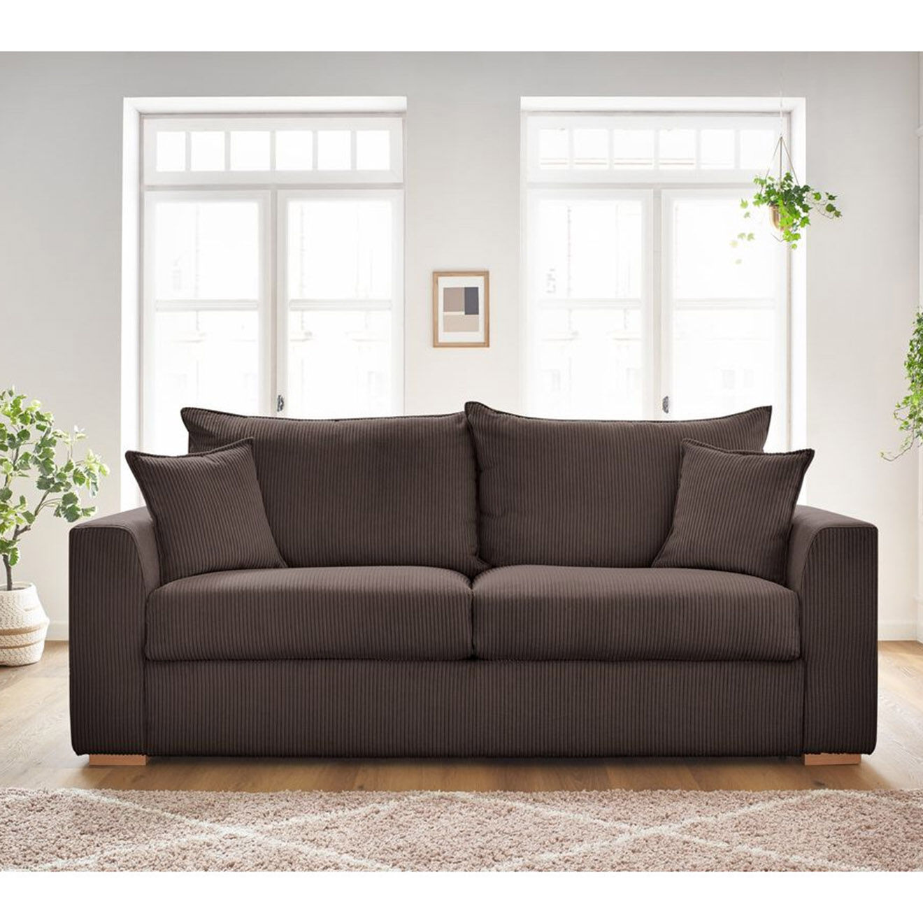 Bobochic Canapé convertible express augustin velours côtelé marron  - 225x96x97 cm