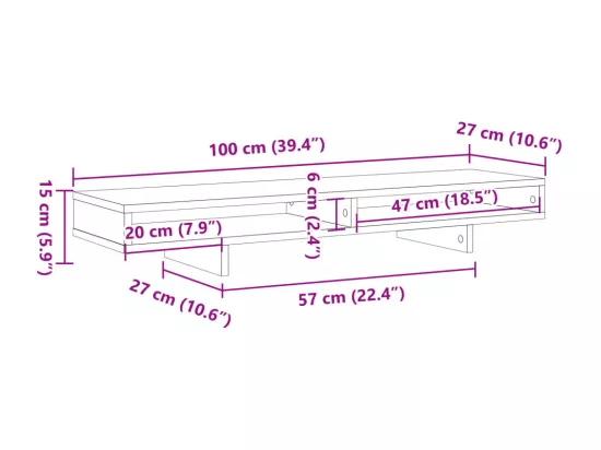 Support de moniteur chêne sonoma 100x27x15 cm bois d'ingénierie