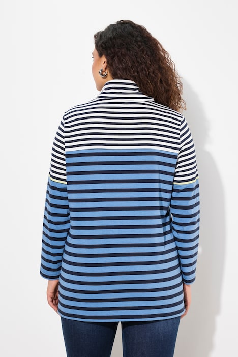 Shirt, Ringelmix, Stehkragen, Langarm, hinten länger