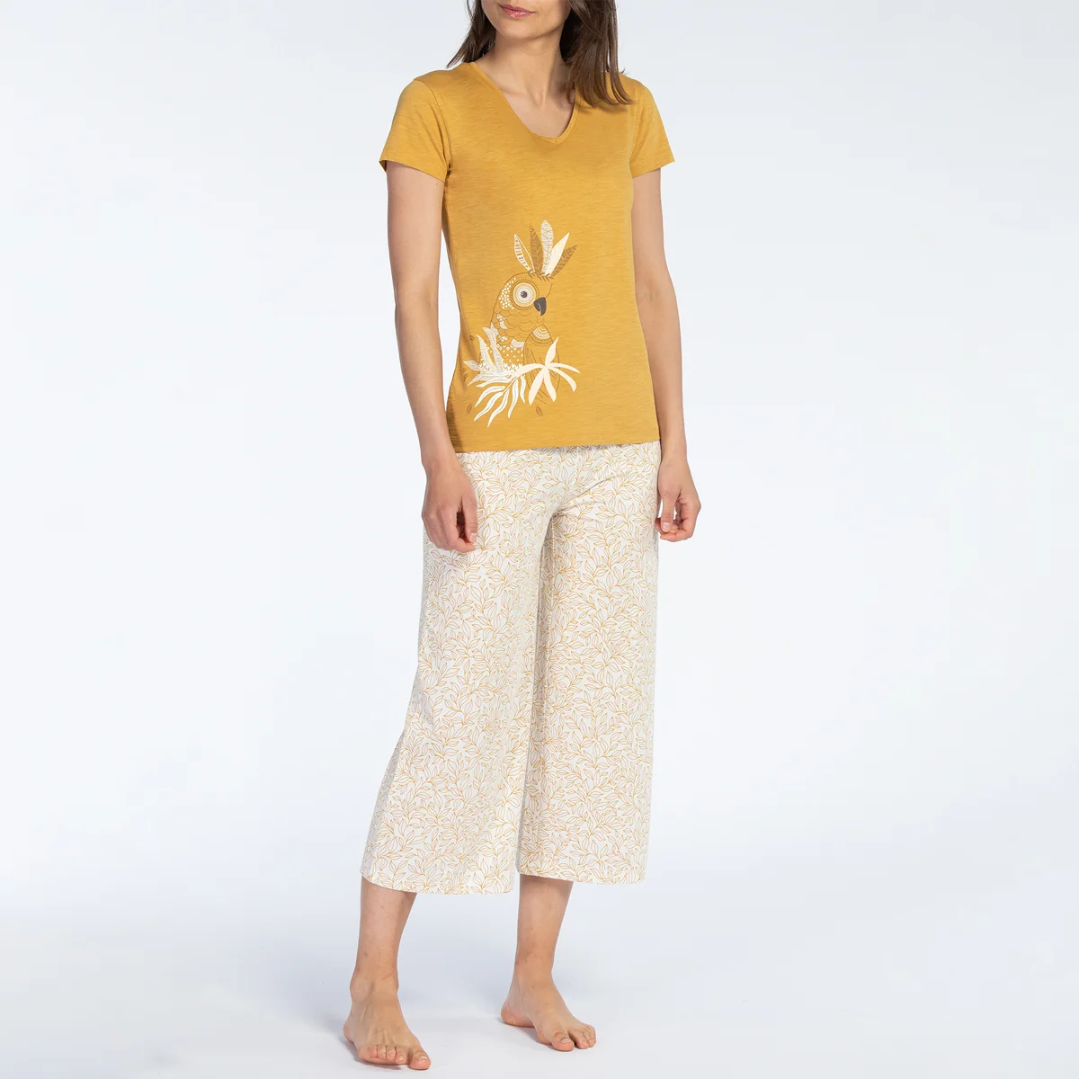 Pyjama court femme YLANG jaune/imprimé