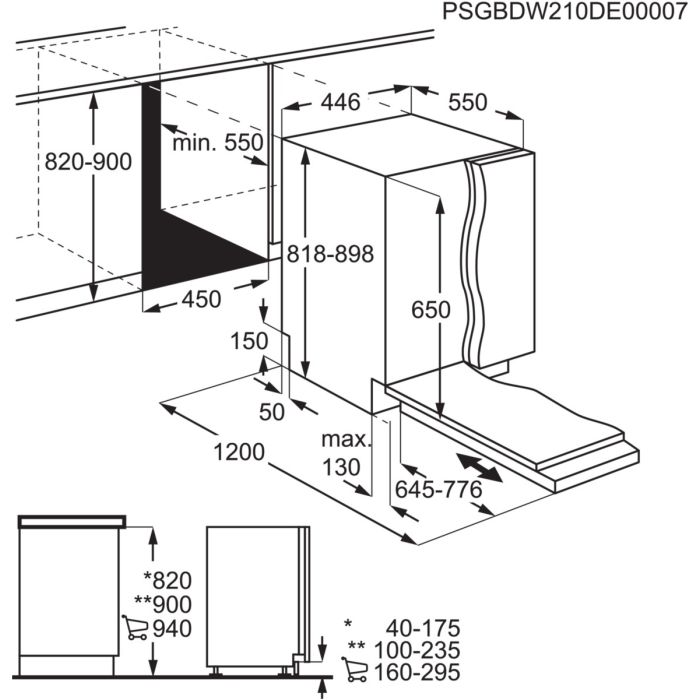 AEG Vollintegrierbarer Geschirrspüler 7000 GLASSCARE FSE73427P Schwarz