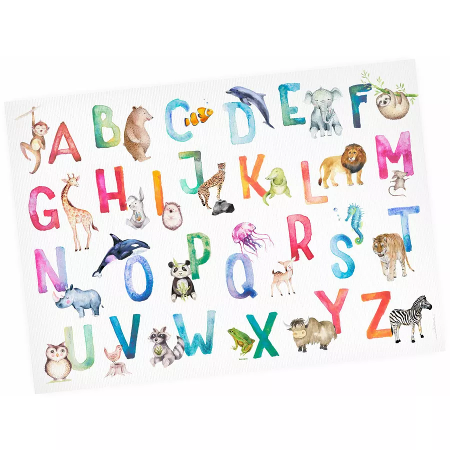 Nikima Poster Kinder Lernposter Tier ABC Watercolor - in 3 Größen bunt